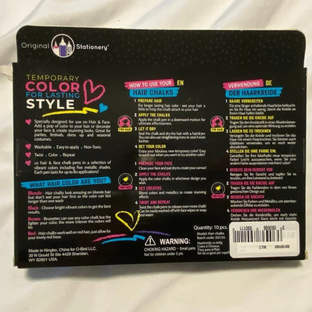 10 Temporary Color Hair Chalk Pens